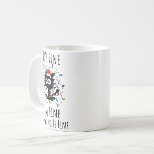 Mug I'm Fine Everything Is Fine Cute Cat Christmas Lig (Devant gauche)