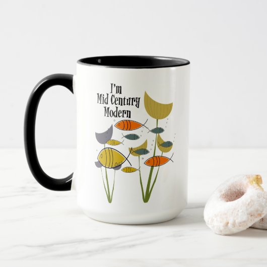 Mug I'm Mid Century Modern Retro Fish Swimming Plants (Avec donut)
