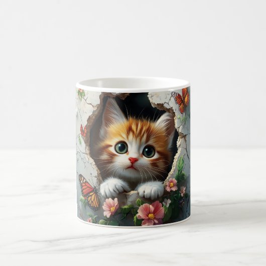 Mug Image 3D d'un petit chaton mignon regardant dehors (Centre)