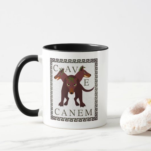 Mug Image gréco-romain "Cave Canem" Attention au Chien (Avec donut)