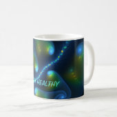 Mug Imaginaire Abstrait Bleu Vert Jaune Fractal Texte (Devant droit)