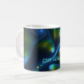 Mug Imaginaire Abstrait Bleu Vert Jaune Fractal Texte (Devant gauche)
