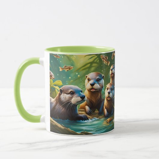 Mug Imaginaire Cute Vivid Otter Poisson Famille (Gauche)