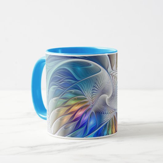 Mug Imaginaire Floral, Fleur Fractale Abstraite coloré (Devant gauche)