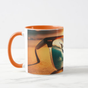 Mug Imaginaire Mignonnes Lunettes Plage de coucher de