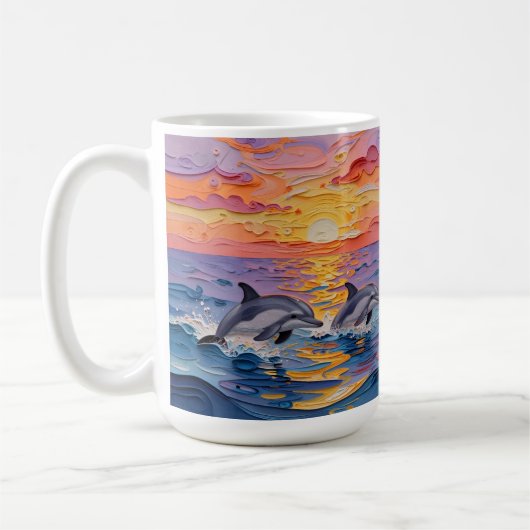 Mug Impasto Dolphins and Ocean Waves (Gauche)