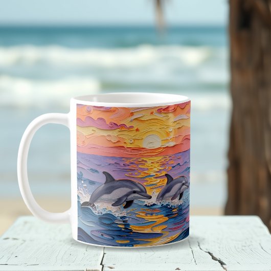 Mug Impasto Dolphins and Ocean Waves  