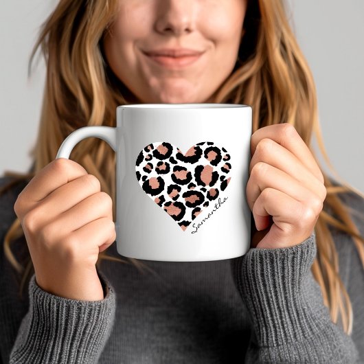 Mug Impression Animale Guépard Léopard Motif Cœur Nom