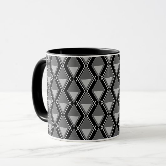 Mug impression art déco géométrique noir blanc (Devant gauche)