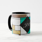 Mug Impression Brown jaune Turquoise Mondrial (Devant gauche)
