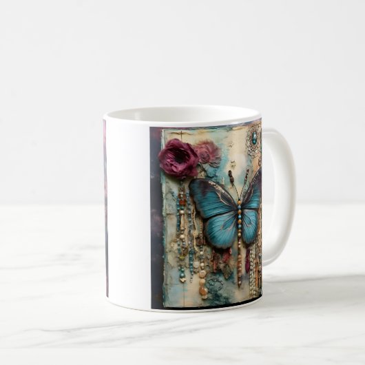 Mug impression collage papillon sur support mixte (Devant droit)