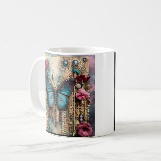 Mug impression collage papillon sur support mixte (Devant gauche)
