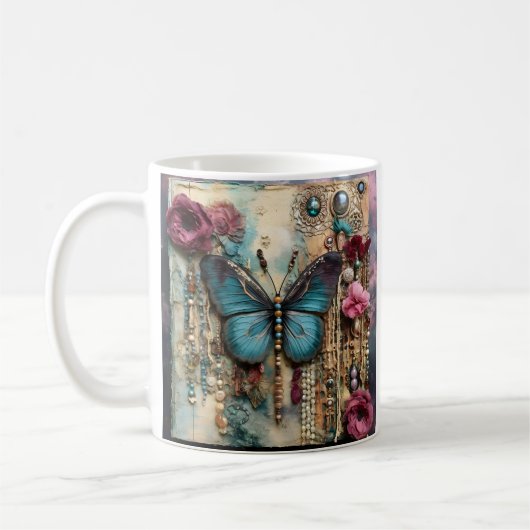 Mug impression collage papillon sur support mixte (Gauche)