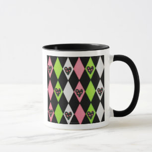 Mug Impression colorée d'Arlequin avec café M coeurs d