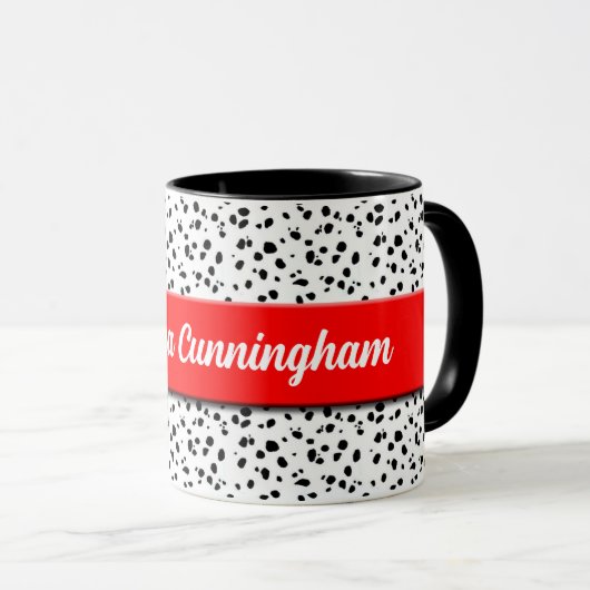 Mug Impression dalmate avec rouge et nom (Devant droit)