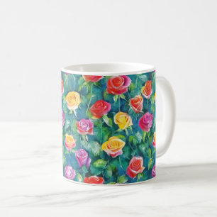 Mug Impression d'aquarelle de jardin de roses romantiq