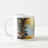 Mug Impression d'art aquarelle Café & Ruelle d'Automne (Gauche)