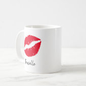 Mug Impression de baiser avec rouge à lèvres rouge per (Devant gauche)