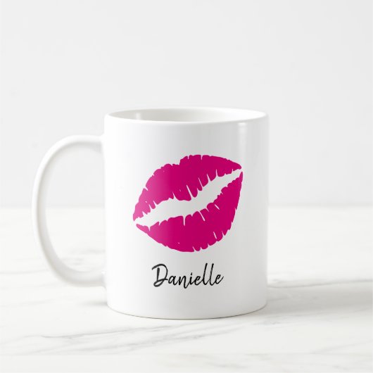Mug Impression de baiser de rouge à lèvres rose person (Gauche)
