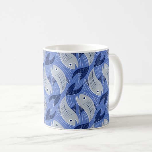 Mug Impression de bloc de poisson - bleu (Devant droit)