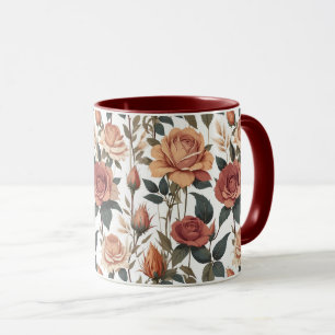 Mug Impression de fleurs de rose rouge rustique vintag