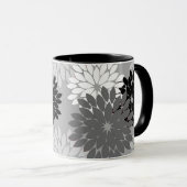 Mug Impression de kimono floral moderne, gris, noir et (Devant droit)