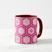 Mug Impression de kimono hexagonal, bordeaux et rose (Devant droit)