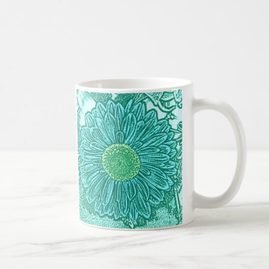 Mug Impression de Marguerite Gerbera - nuances d'aqua (Droite)