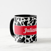 Mug Impression de vache avec bordure rouge et nom blan (Devant gauche)