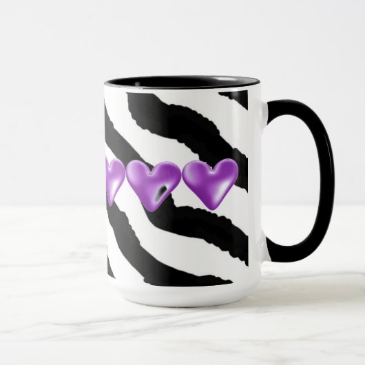Mug Impression fourrure de zèbre avec coeurs (Droite)