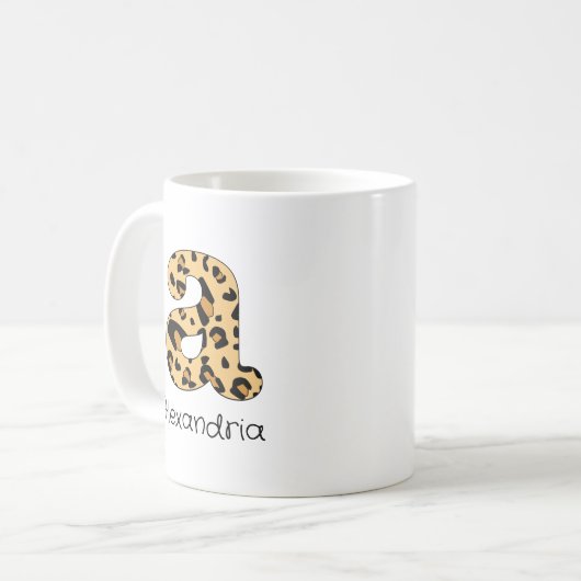 Mug Impression léopard initiale a minuscule et nom (Devant gauche)