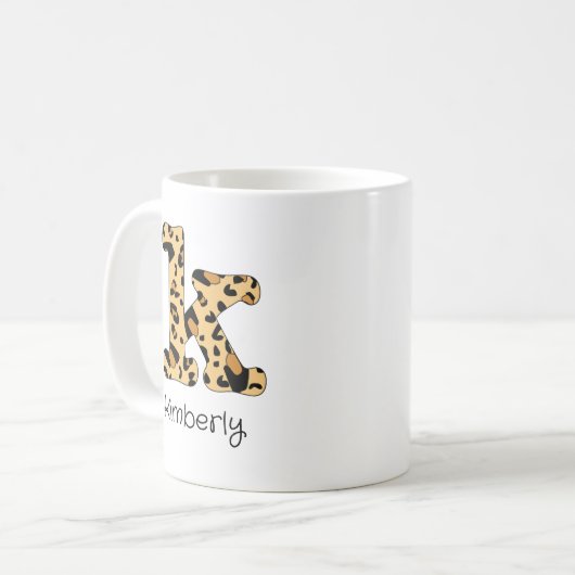 Mug Impression léopard initiale k minuscule et nom (Devant gauche)