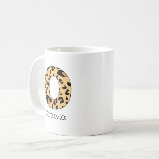 Mug Impression léopard initiale o minuscule et nom (Devant gauche)