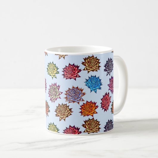 Mug Impression Rose pointillée, Modèle Floral Moderne (Devant droit)