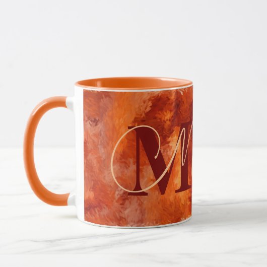 Mug Impressions orange de feu avec nom et monogramme (Gauche)