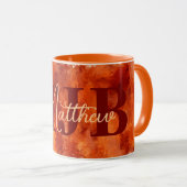 Mug Impressions orange de feu avec nom et monogramme (Devant droit)