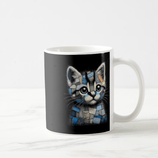 Mug Imprimé animal de chat en patchwork denim rétro dr (Droite)