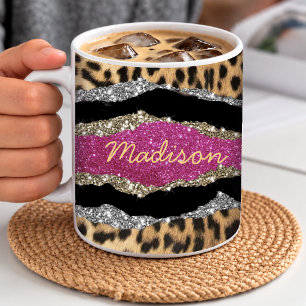 Mug Imprimé animal girly chic rose pailleté monogramme