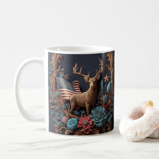 Mug Imprimé en 3D Drapeau américain Deer Buck (Avec donut)