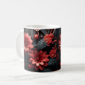 Mug Imprimé en 3D en couleur rouge et noir Fleurs (Devant gauche)