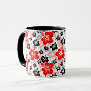 Mug Imprimé floral d'Hibiscus Tropical Rouge Noir