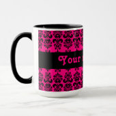 Mug imprimé Fuschia et mini damas noir (Gauche)
