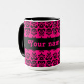 Mug imprimé Fuschia et mini damas noir (Devant gauche)