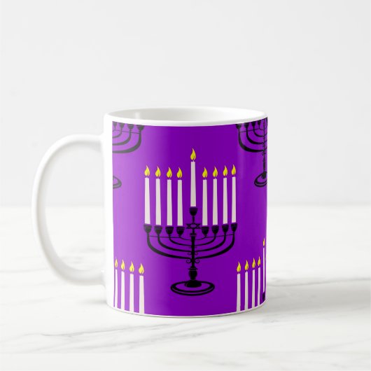 Mug imprimé juif violet menorah hanoukka (Gauche)