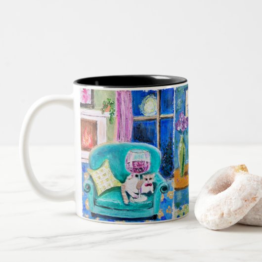 Mug imprimée avec art de chat tiré à la main (Avec donut)