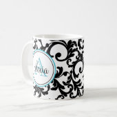 Mug Imprimer les Damas monogrammes noir et turquoise (Devant gauche)