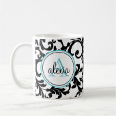 Mug Imprimer les Damas monogrammes noir et turquoise (Gauche)