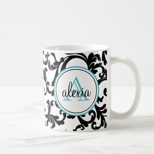 Mug Imprimer les Damas monogrammes noir et turquoise (Droite)