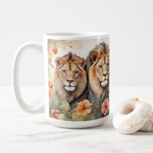 Mug Imprimer Lion majestueux et aquarelle florale