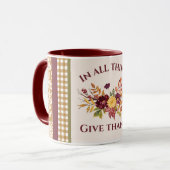 Mug In All Things Give Thanks Burgundy Gold Damask (Devant gauche)